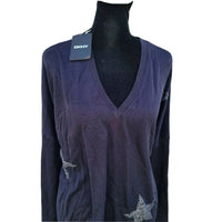 Dkny - Glitter Star Print V-neck Pullover Sweater