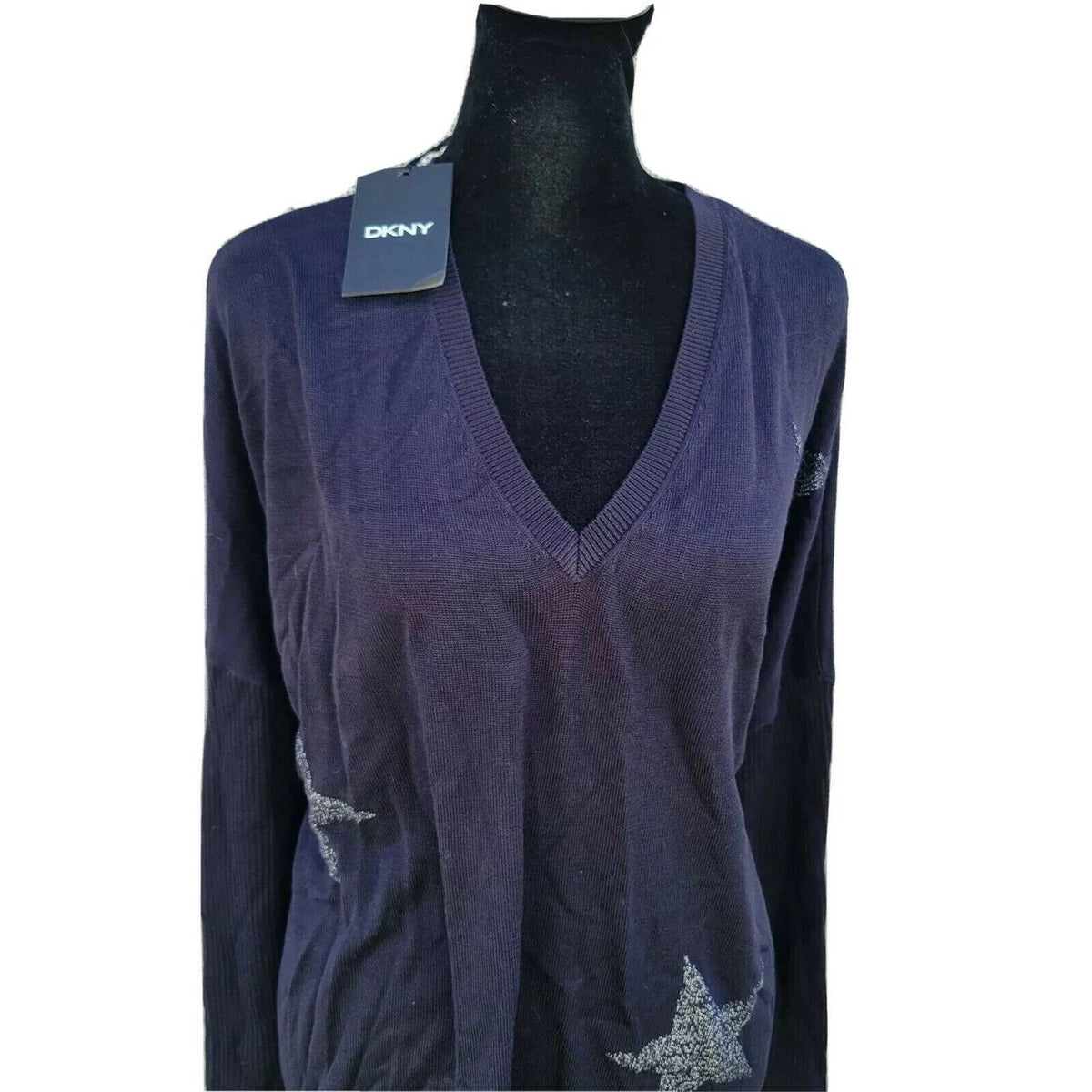 Dkny - Glitter Star Print V-neck Pullover Sweater