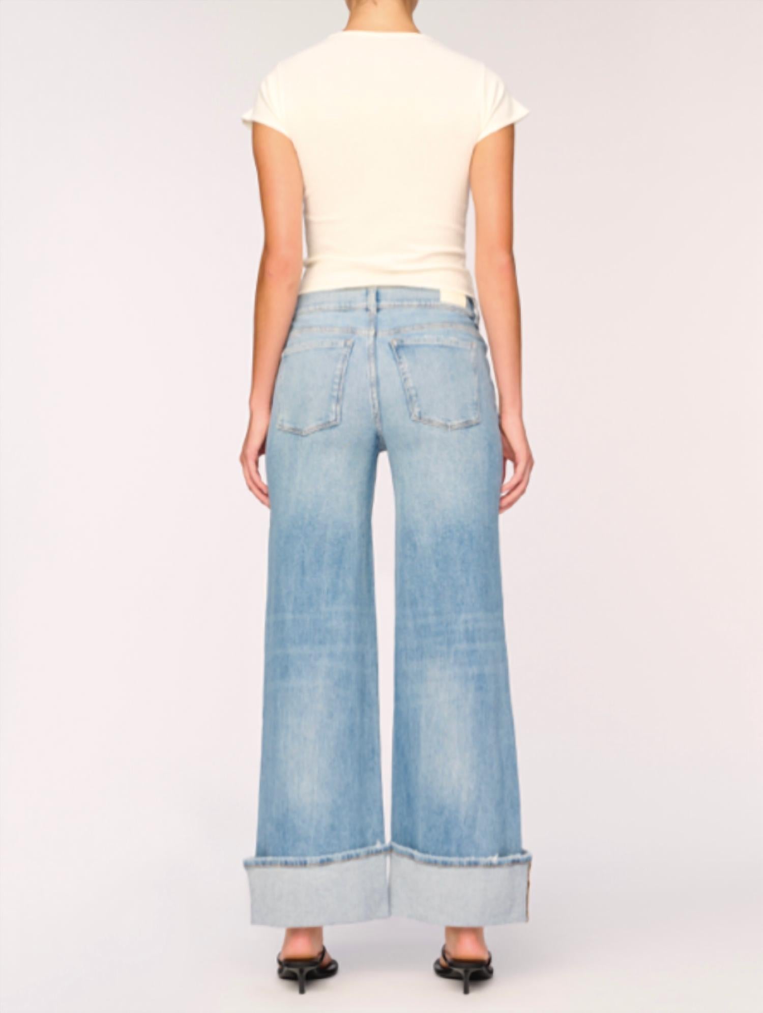 Dl1961 - Women'S - Hepburn Wide Leg Low Rise Jeans In Ravello Cuffed - blue - clothing - cotton