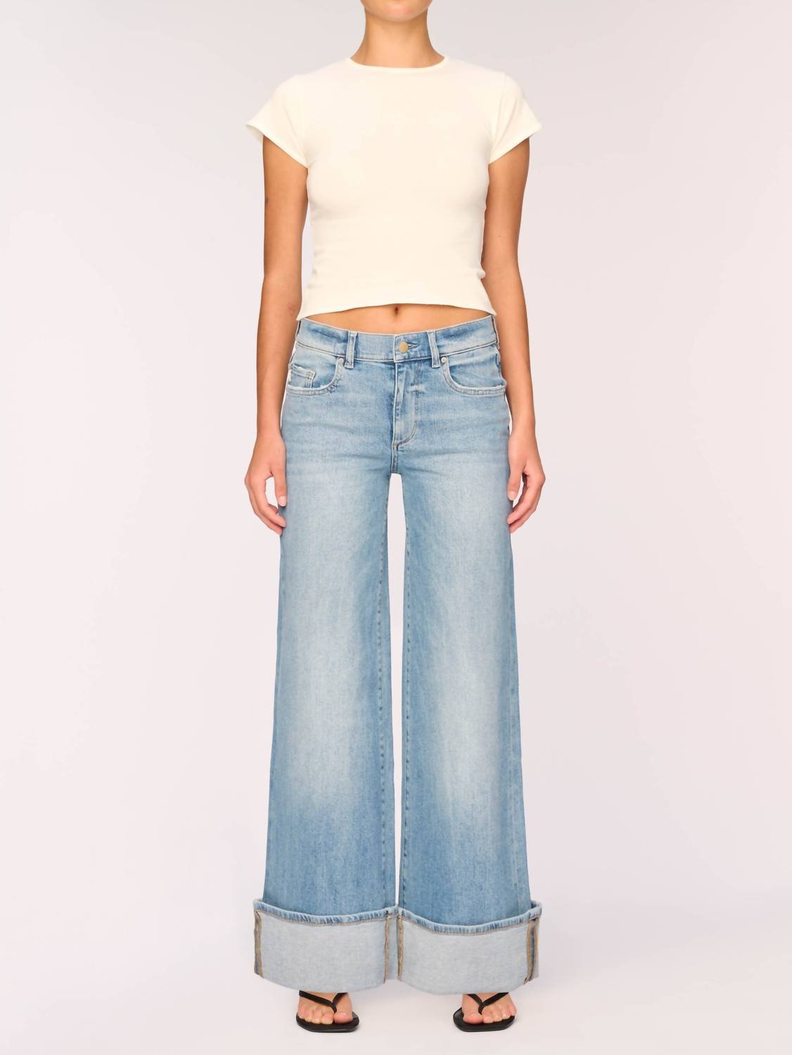 Dl1961 - Women'S - Hepburn Wide Leg Low Rise Jeans In Ravello Cuffed - blue - clothing - cotton