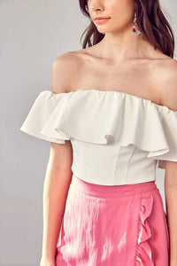 Do+Be - Open Shoulder Ruffle Crop Top