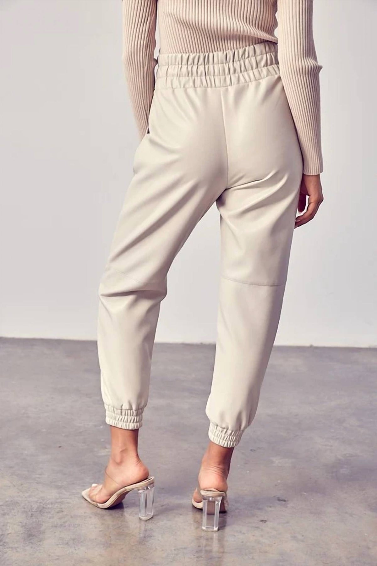 Dobe - Smocked Waist Pu Pants