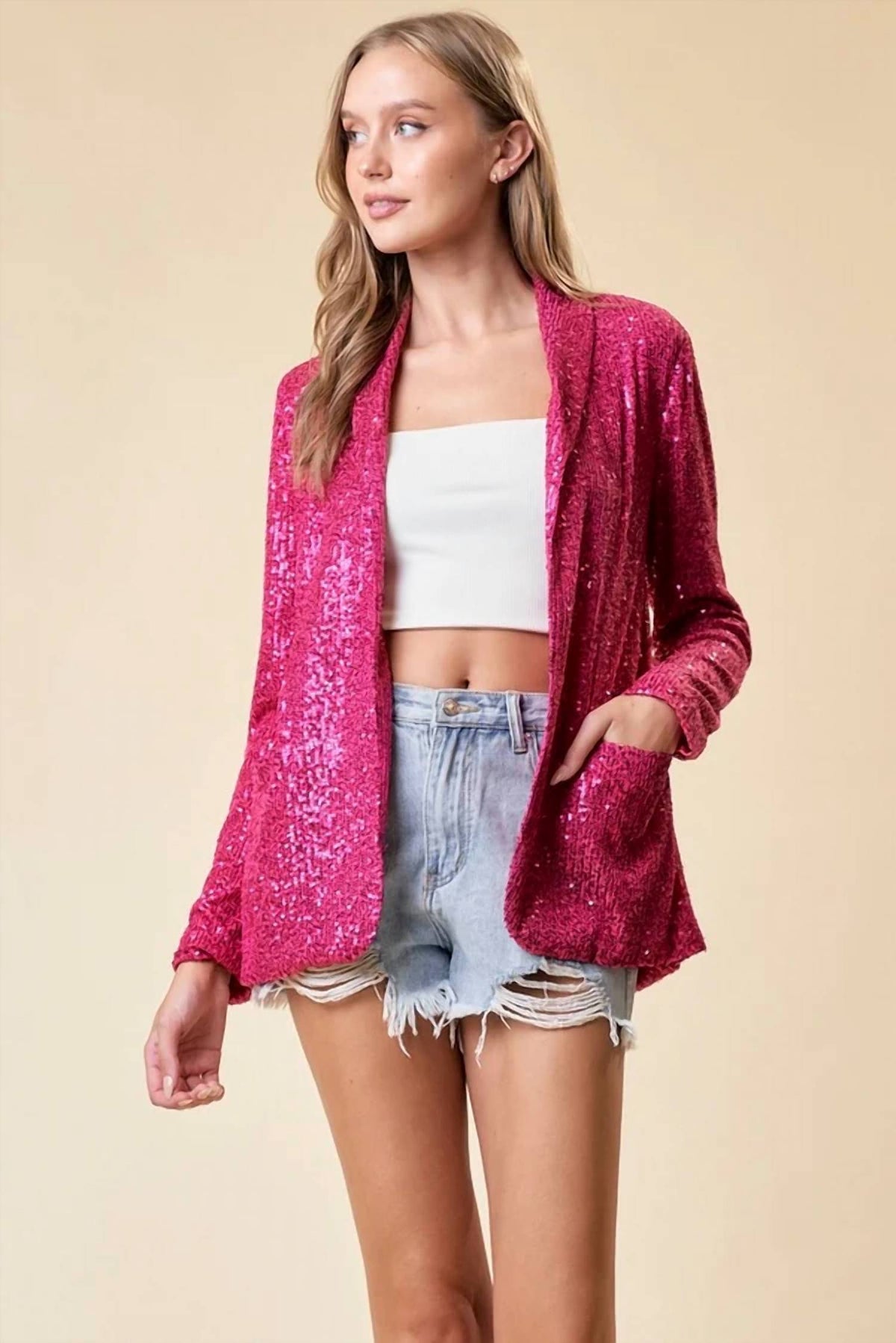 Doe And Rae - Open Front Sequin Blazer