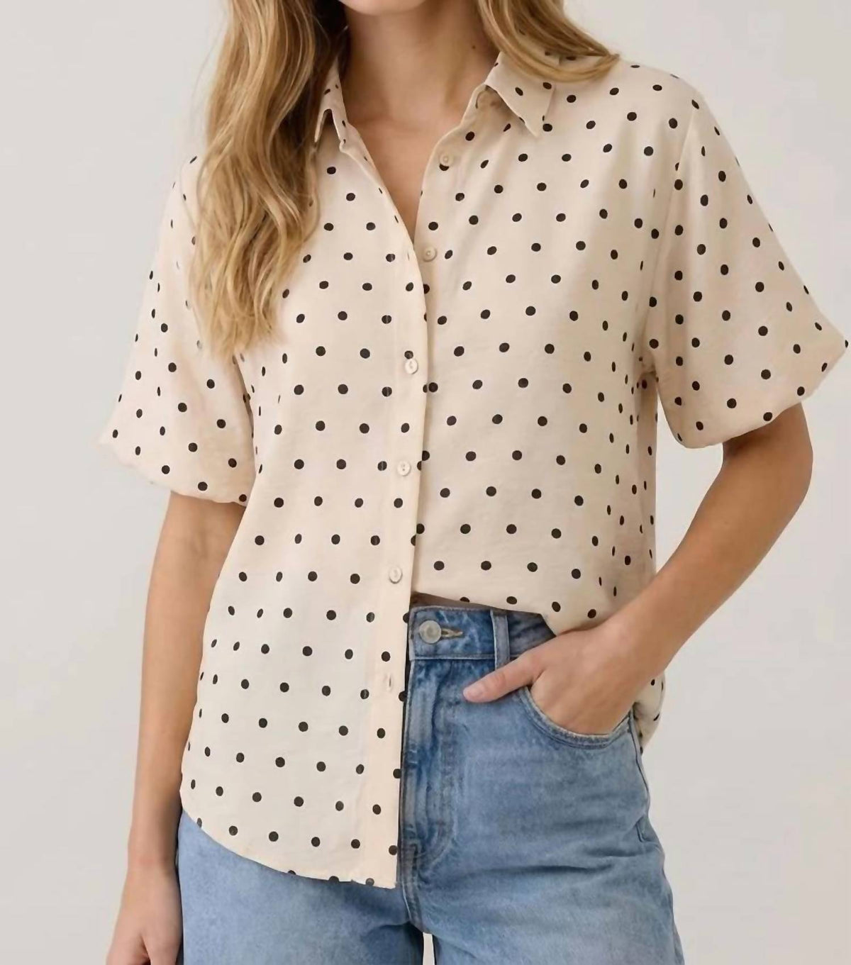 Doe And Rae - Polka Dot Bubble Sleeve Blouse