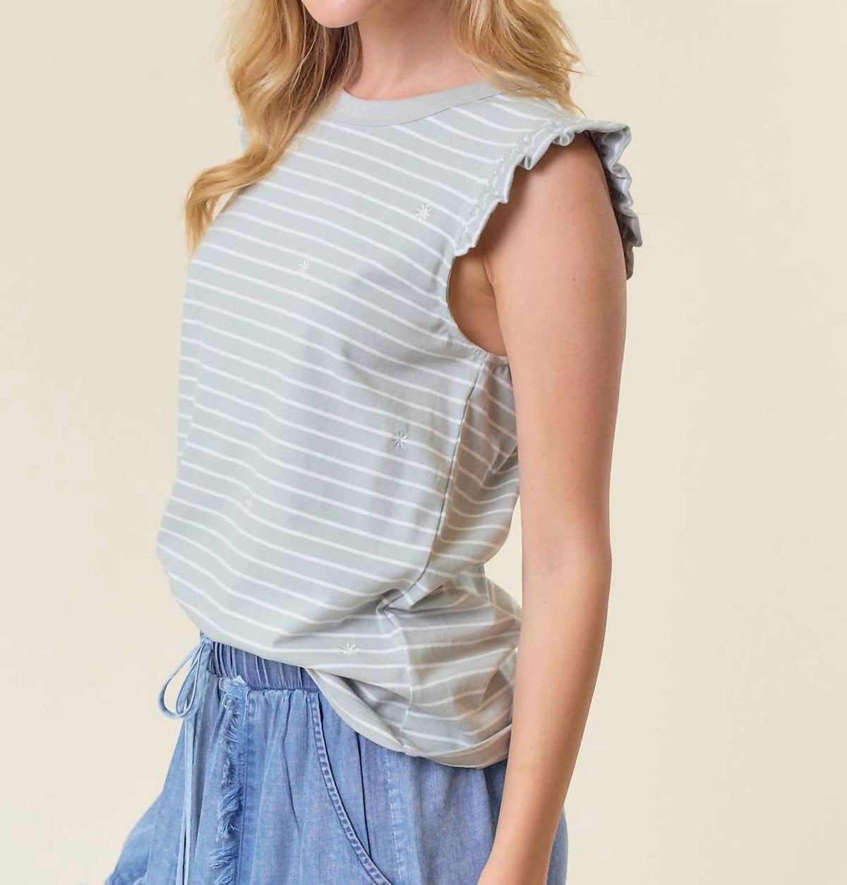 Doe And Rae - Ruffle Sleeveless Floral Tank