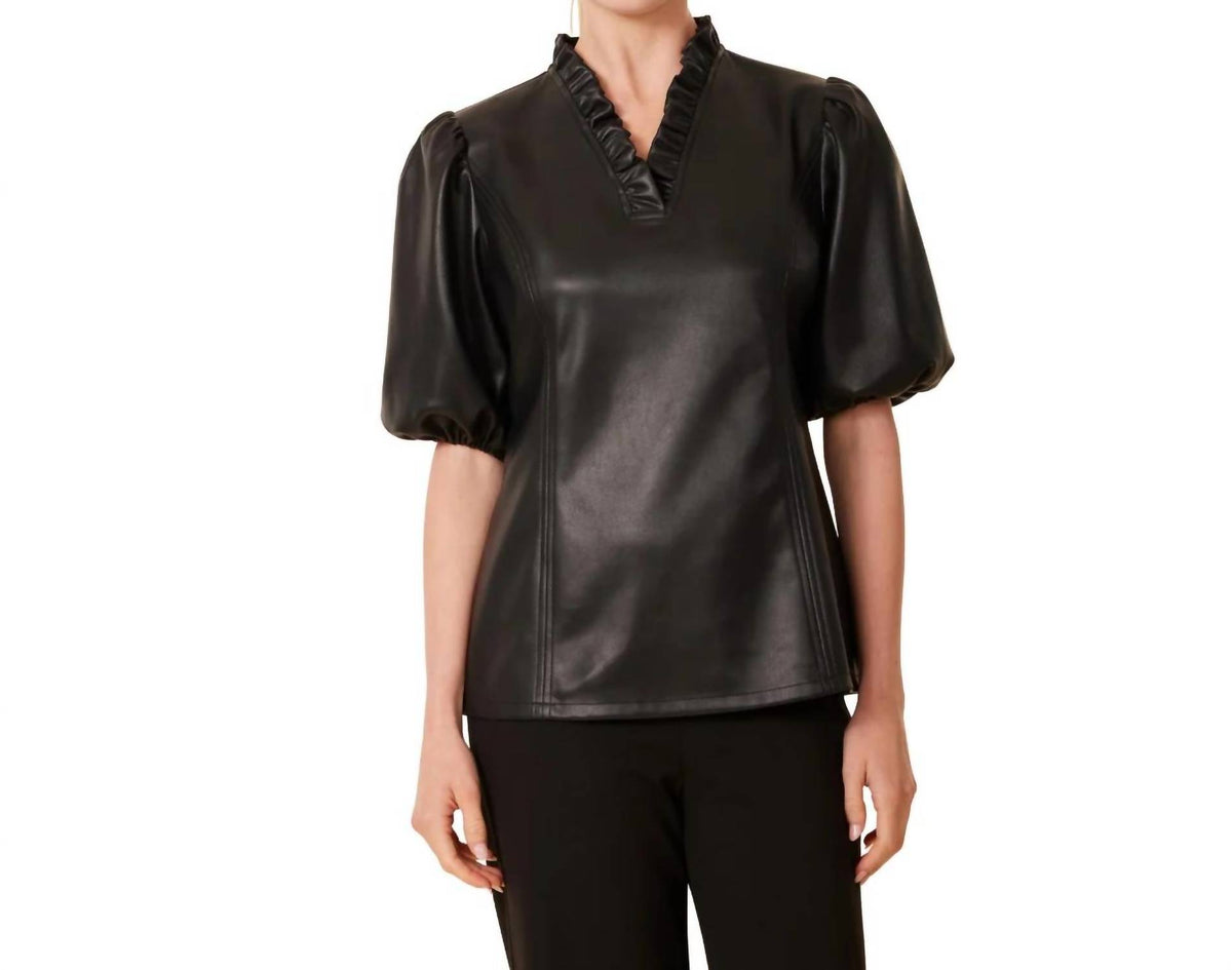 Dolce Cabo - Faux Leather Ruffle Neck Top