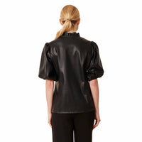 Dolce Cabo - Faux Leather Ruffle Neck Top