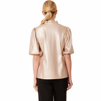 Dolce Cabo - Faux Leather Ruffle Neck Top