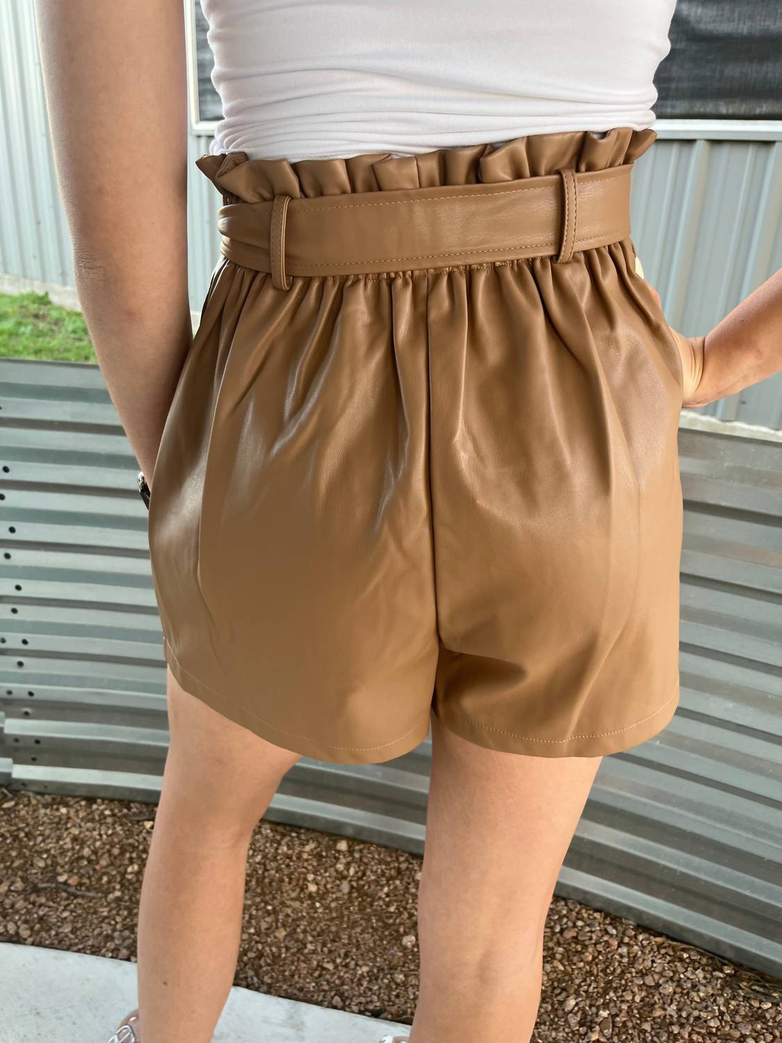 Dolce Cabo - Honey Vegan Leather Shorts - brown - clothing - faux - leather
