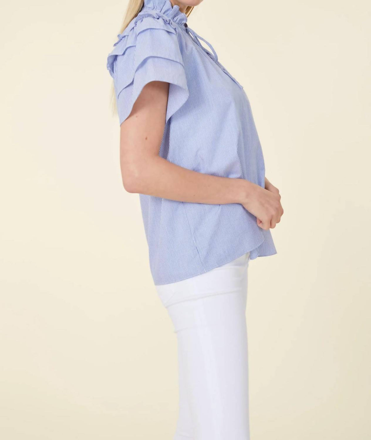 Dolce Cabo - Stripe Flutter Sleeve Top