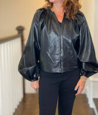Dolce Cabo - Vegan Leather Button Down Peasant Top