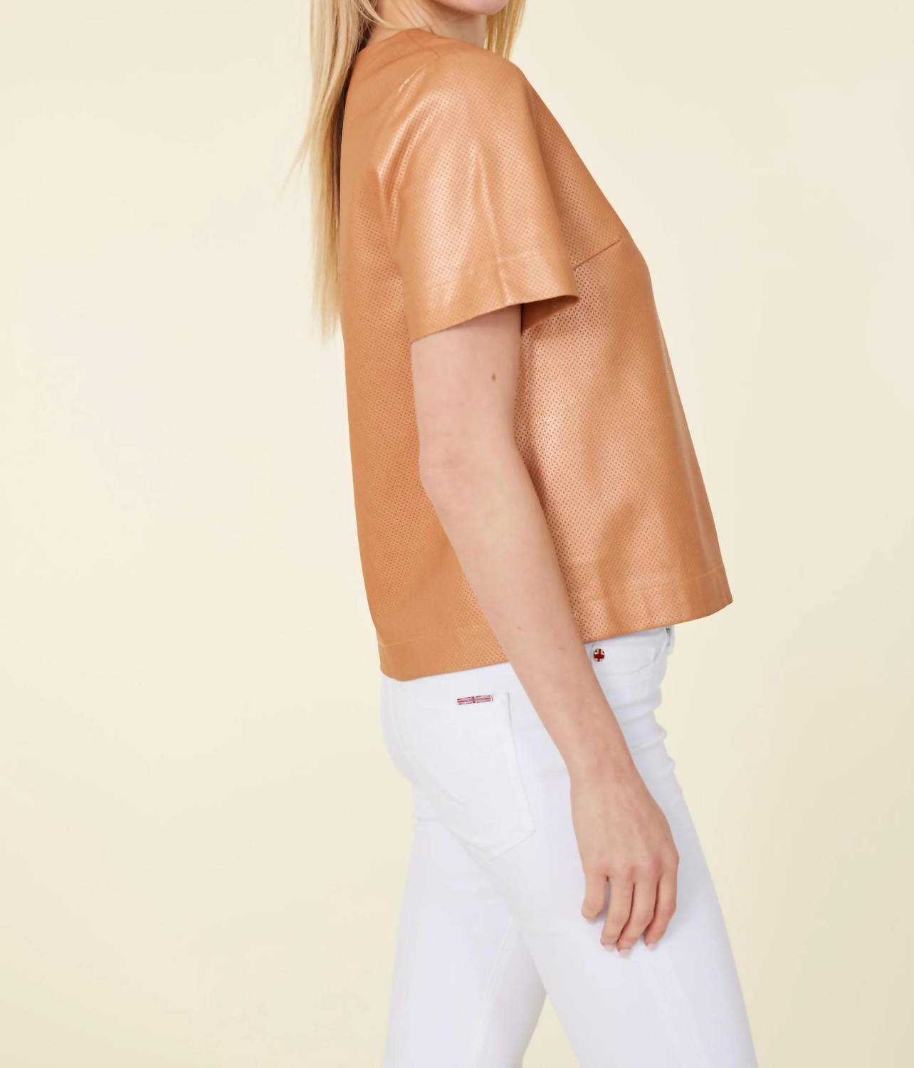 Dolce Cabo - Vegan Leather Perforated Tshirt - brown - clothing - faux - leather