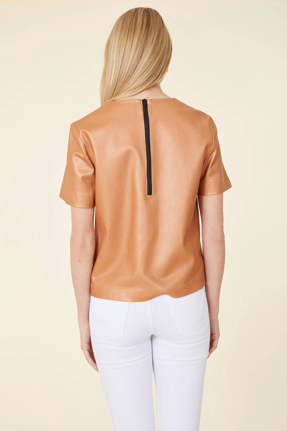 Dolce Cabo - Vegan Leather Perforated Tshirt - brown - clothing - faux - leather