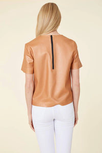 Dolce Cabo - Vegan Leather Perforated Tshirt - brown - clothing - faux - leather