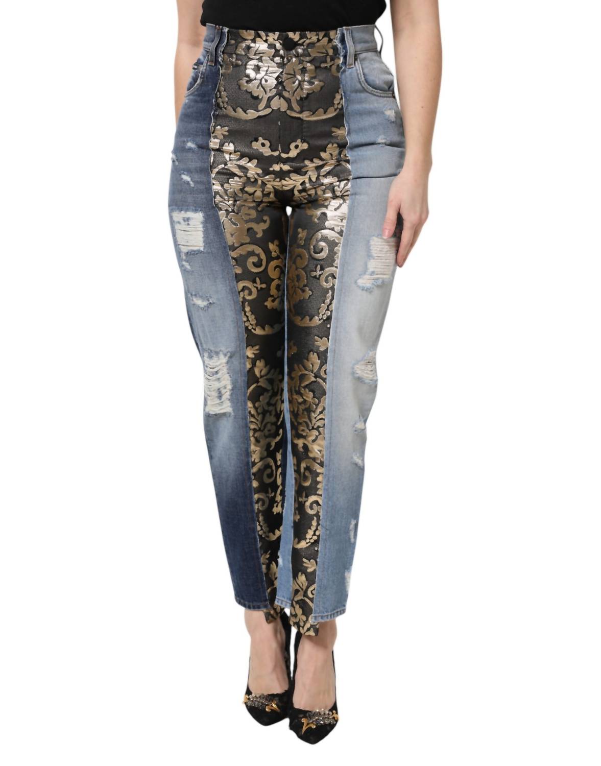 Dolce & Gabbana - Dolce & Gabbana Multicolor Patchwork High Waist Denim Jeans - black - clothing - cotton