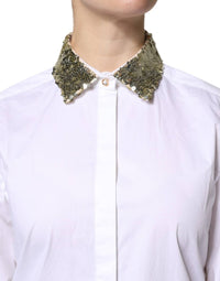 Dolce & Gabbana - Women's Cotton Long Sleeves Sequin Shirt Top - button - down - shirts - clothing - cotton - blend