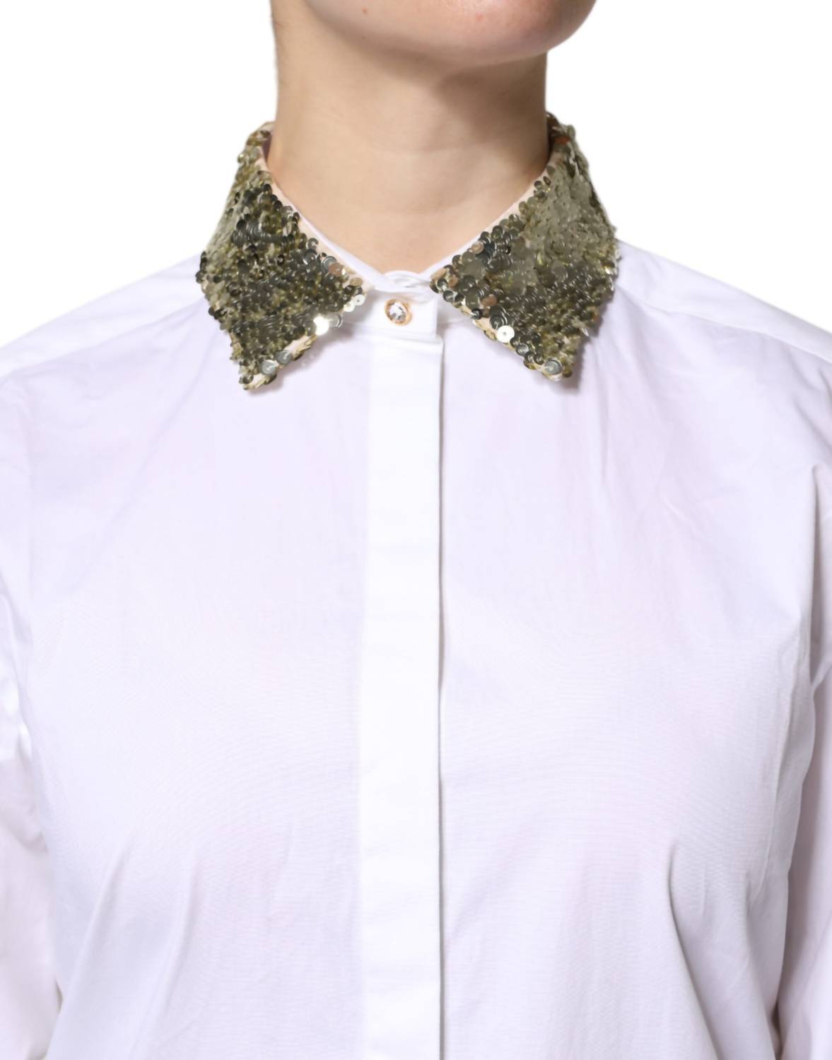 Dolce & Gabbana - Women's Cotton Long Sleeves Sequin Shirt Top - button - down - shirts - clothing - cotton - blend