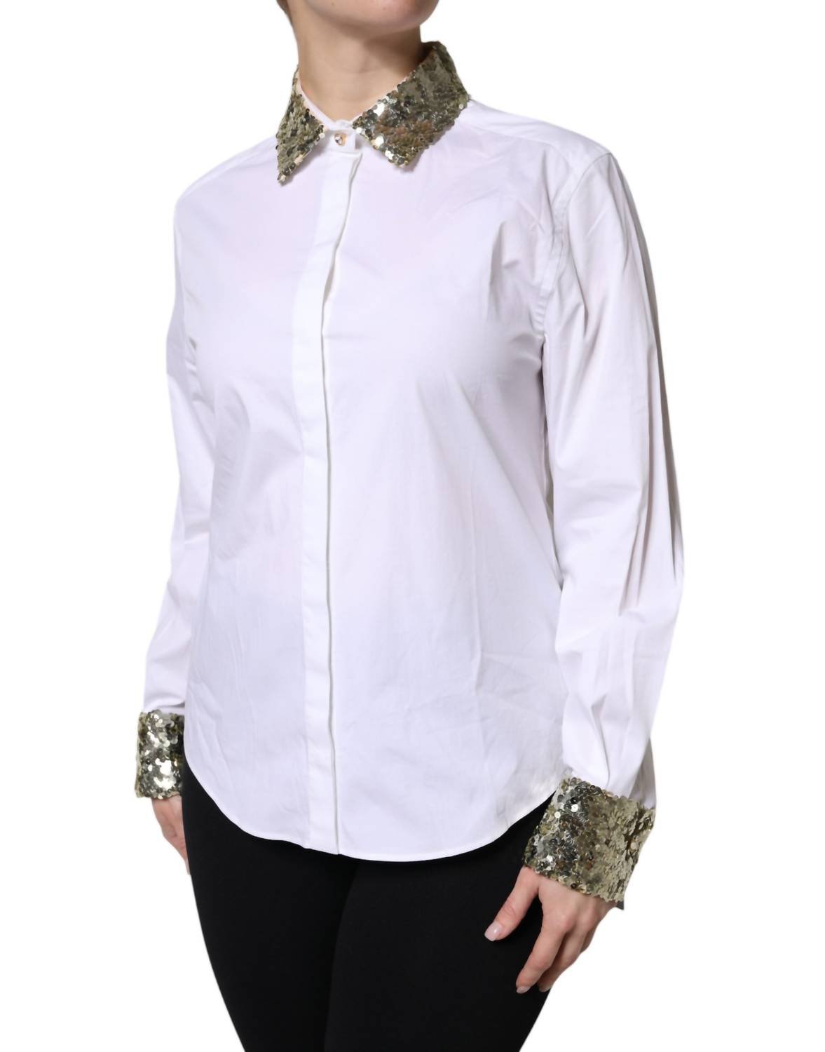 Dolce & Gabbana - Women's Cotton Long Sleeves Sequin Shirt Top - button - down - shirts - clothing - cotton - blend