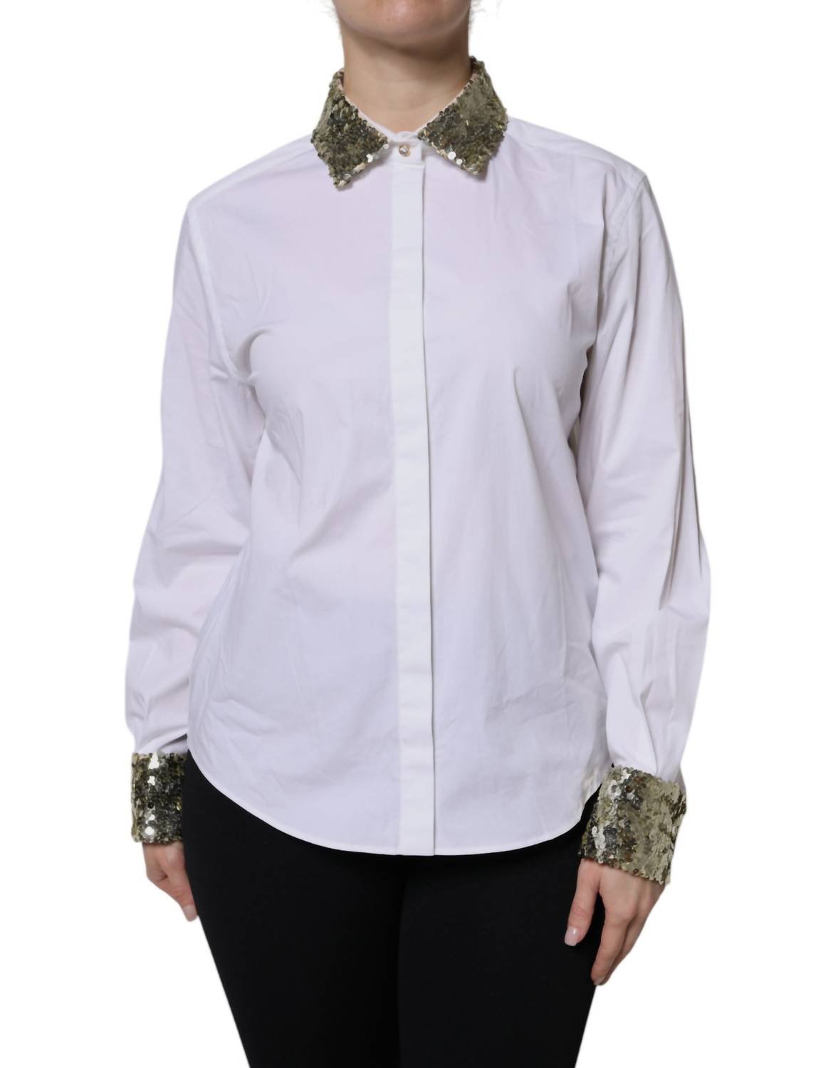 Dolce & Gabbana - Women's Cotton Long Sleeves Sequin Shirt Top - button - down - shirts - clothing - cotton - blend