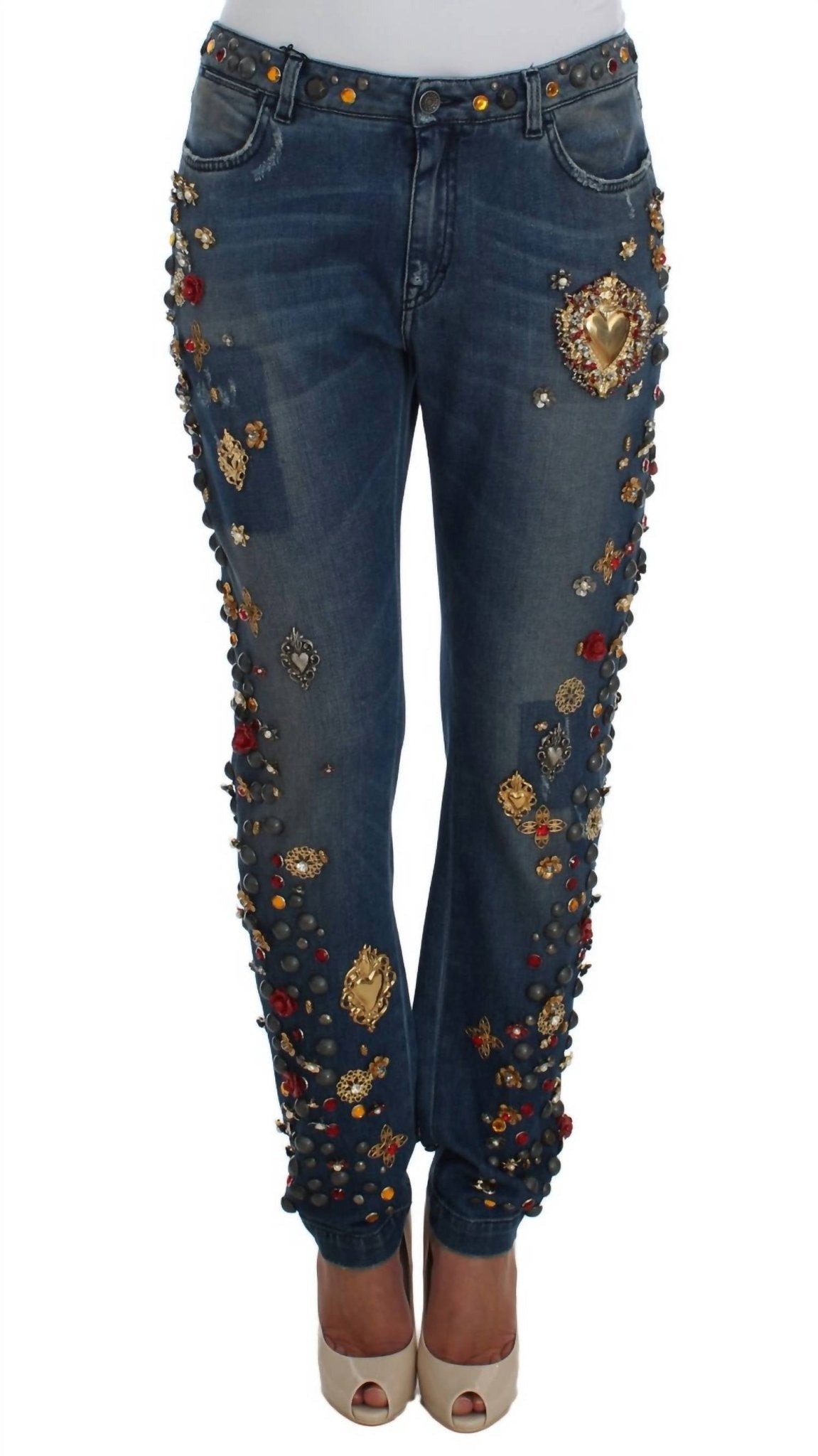 Dolce & Gabbana - Women's Enchanted Sicily Embellished Boyfriend Jeans - blue - boyfriend - clothing