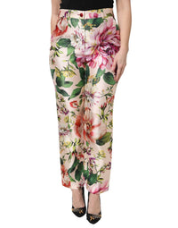 Dolce & Gabbana - Women's Floral High Waist Straight Pants - clothing - floral - green