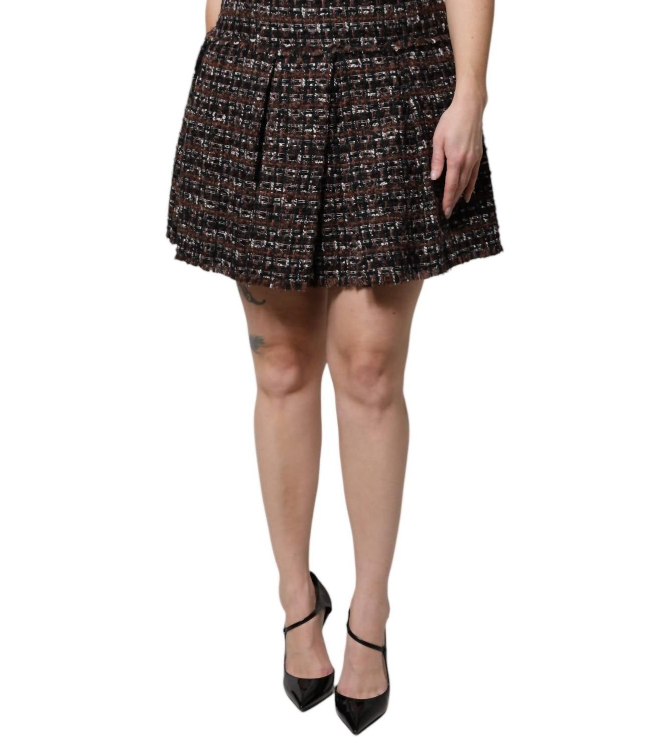 Dolce & Gabbana - Women's High Waist Tartan Tweed Mini Skirt - acrylic - black - clothing