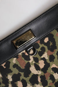 Dolce & Gabbana - Women's Leopard Jacquard Print Logo Plaque Pouch Bag - bags - brown - clutches
