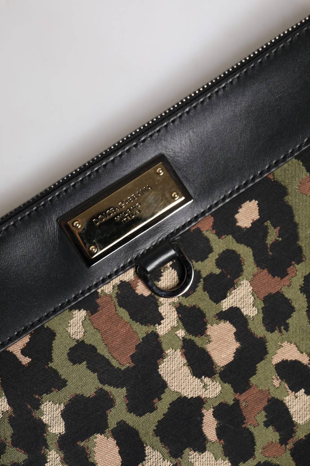 Dolce & Gabbana - Women's Leopard Jacquard Print Logo Plaque Pouch Bag - bags - brown - clutches