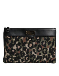 Dolce & Gabbana - Women's Leopard Jacquard Print Logo Plaque Pouch Bag - bags - brown - clutches