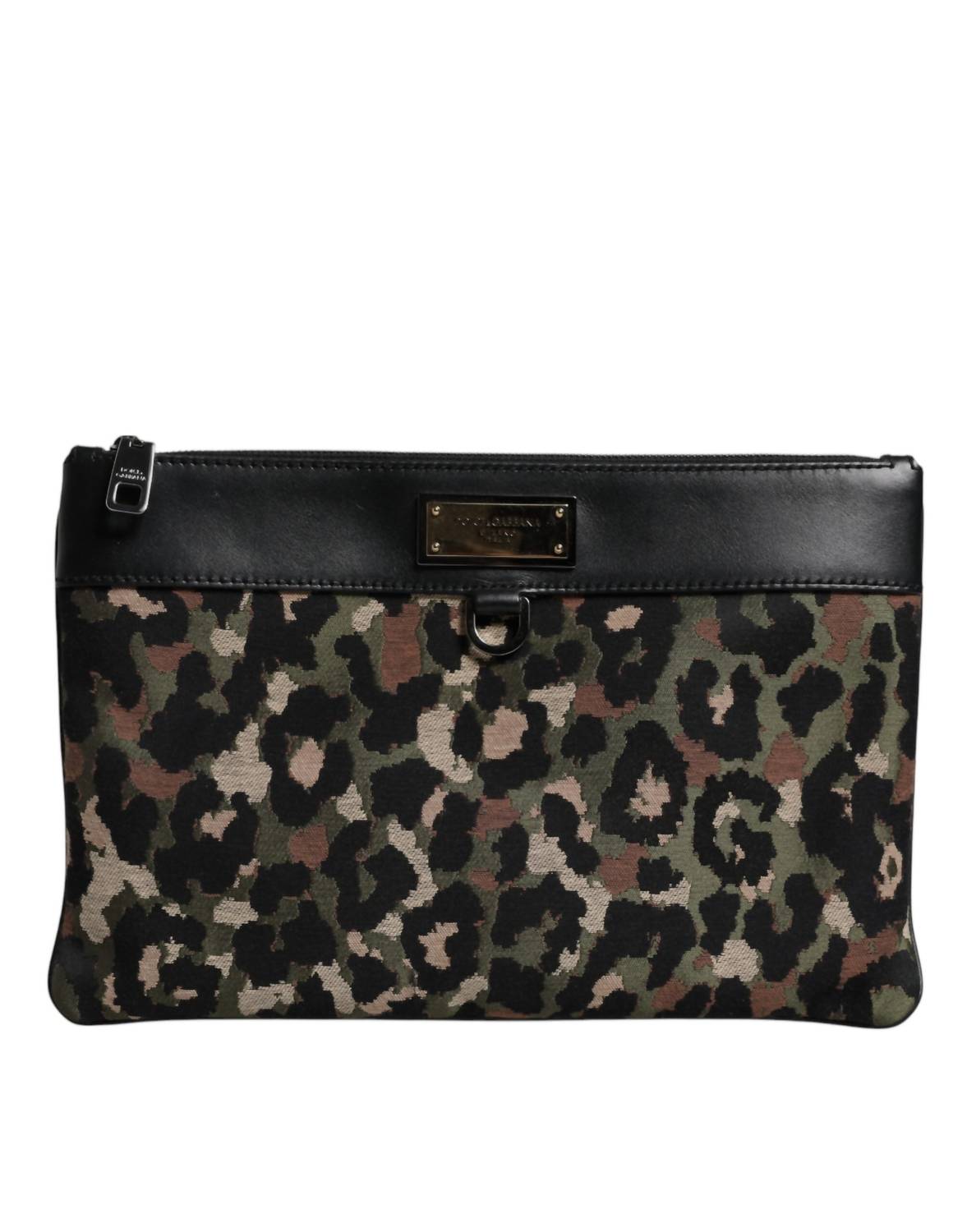 Dolce & Gabbana - Women's Leopard Jacquard Print Logo Plaque Pouch Bag - bags - brown - clutches