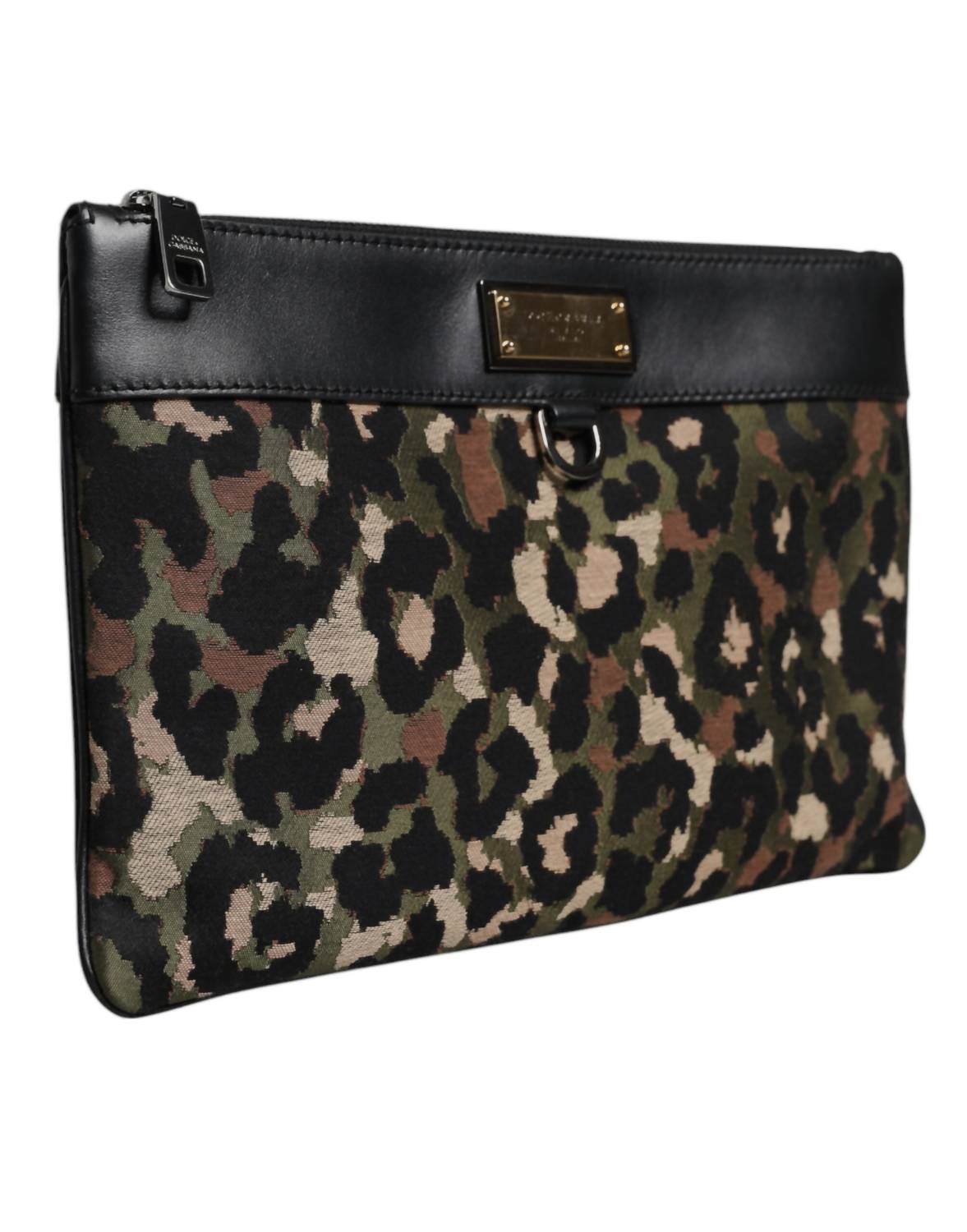 Dolce & Gabbana - Women's Leopard Jacquard Print Logo Plaque Pouch Bag - bags - brown - clutches