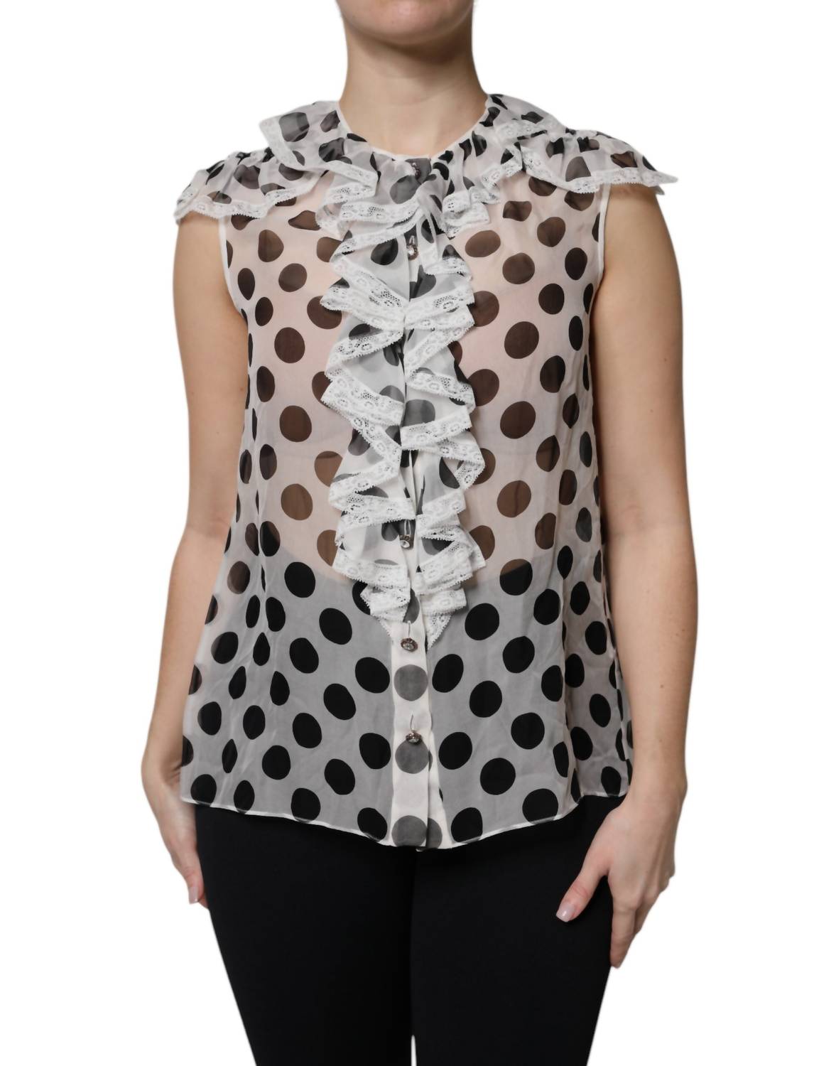 Dolce & Gabbana - Women's Polka Dot Cotton Sleeveless Top - blouses - clothing - polka - dot