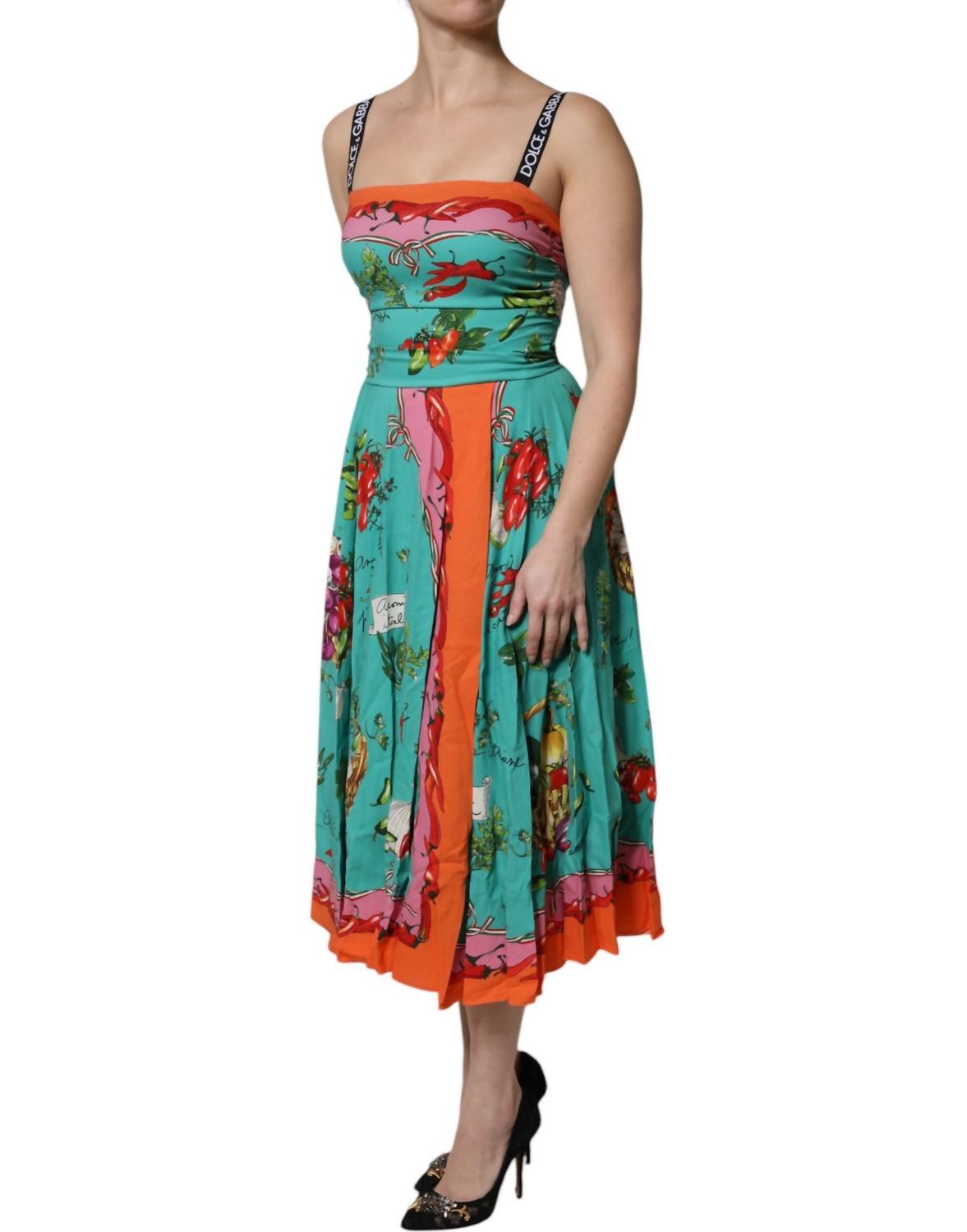 Dolce & Gabbana - Women's Printed Silk Sleeveless Midi Dress - clothing - dresses - green