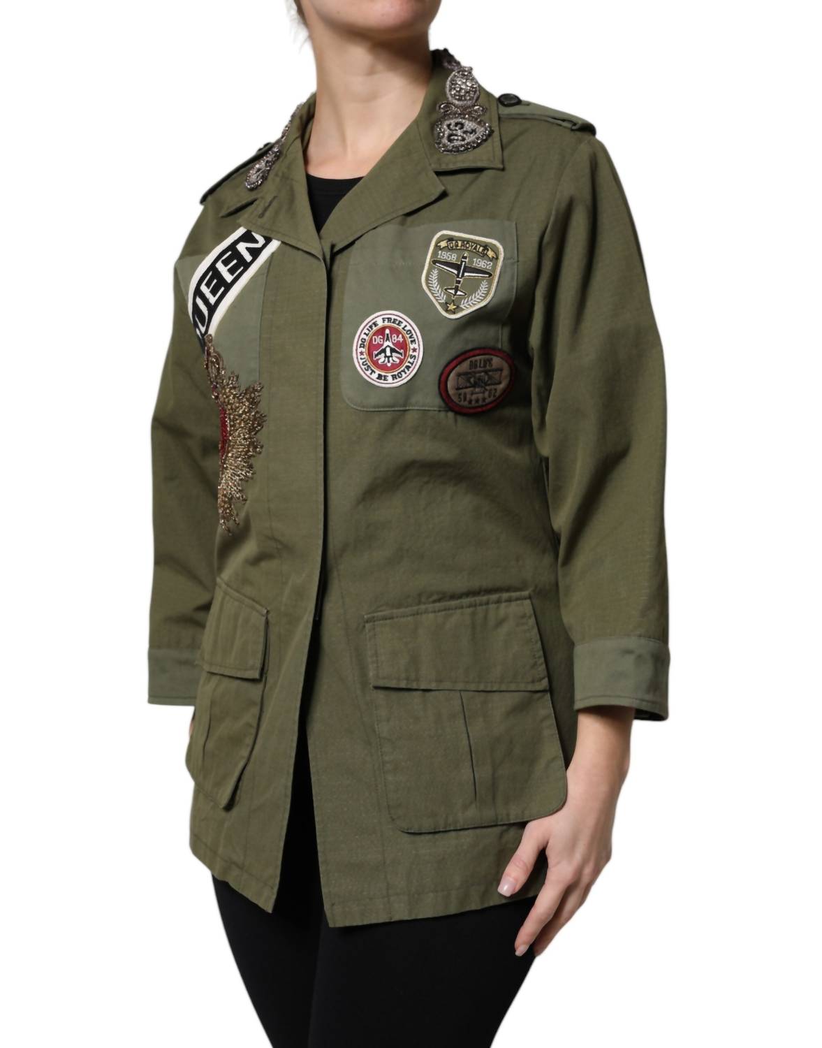 Dolce & Gabbana - Women's Queen Embellished Coat Jacket - clothing - cotton - blend - graphic