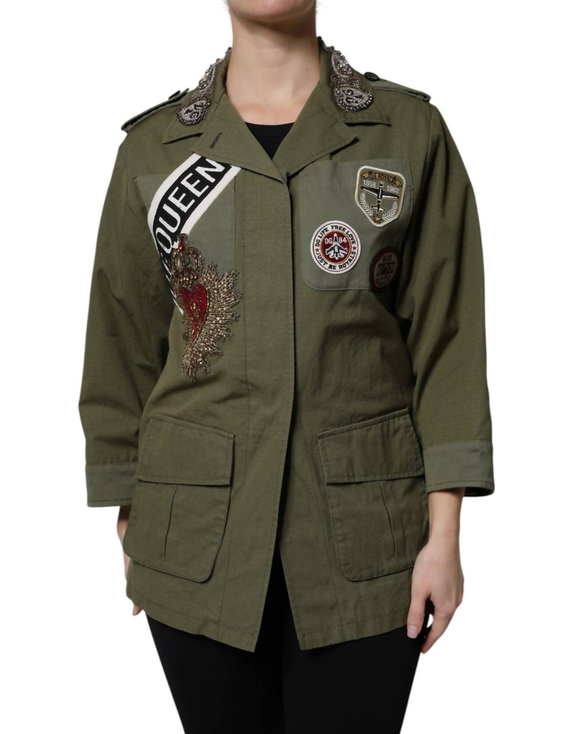 Dolce & Gabbana - Women's Queen Embellished Coat Jacket - clothing - cotton - blend - graphic