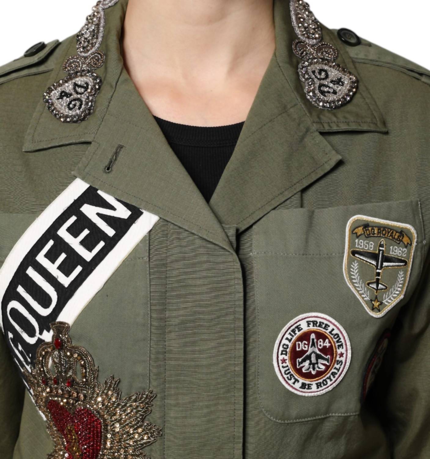 Dolce & Gabbana - Women's Queen Embellished Coat Jacket - clothing - cotton - blend - graphic