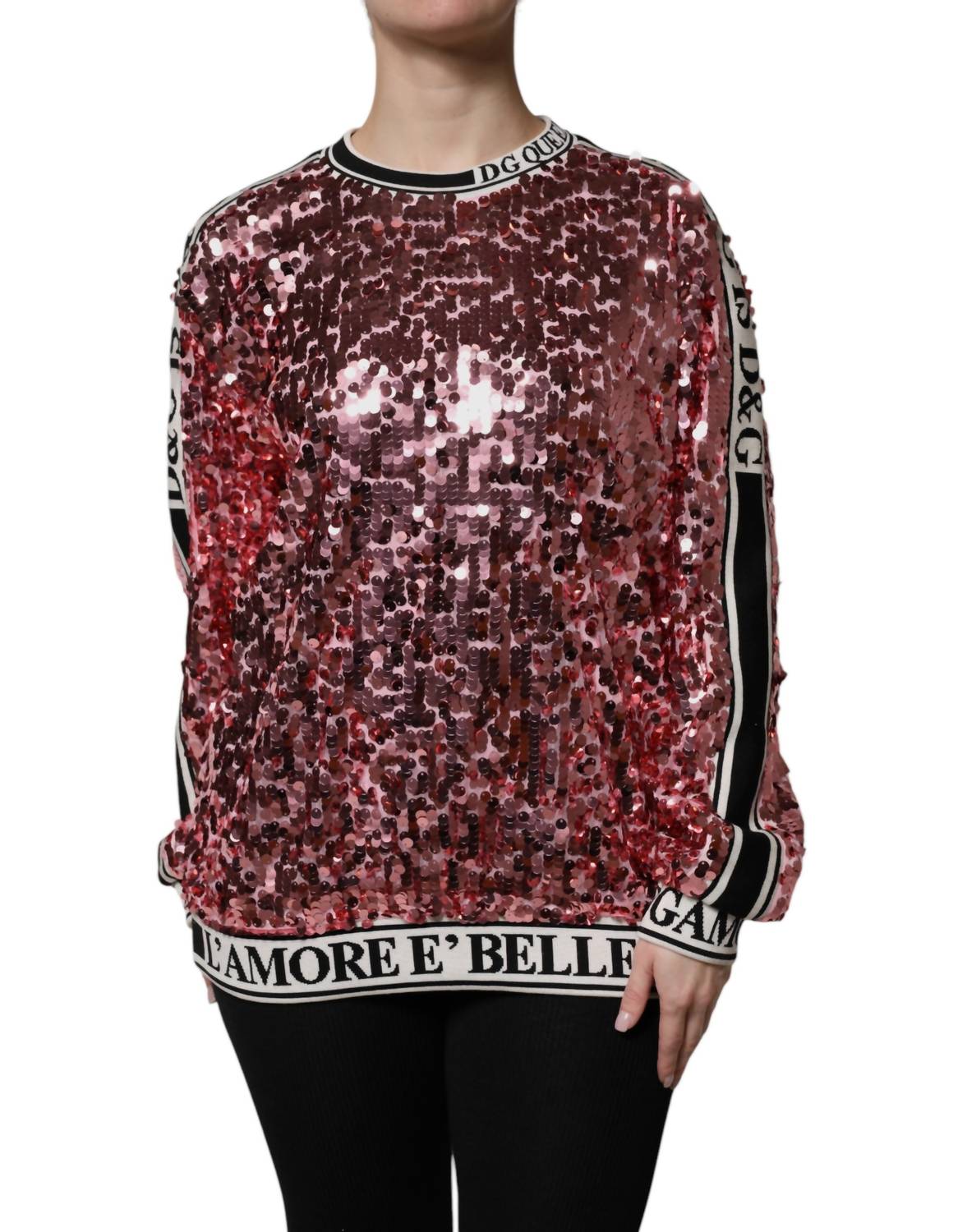 Dolce & Gabbana - Women's Queen Sequin Pullover Sweater - cardigans - clothing - pink
