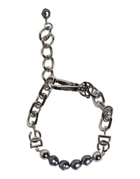 Dolce & Gabbana - Women's Tone Chain Lobster Clasp Logo Gray Pearls Bracelet - bracelets - jewelry - silver