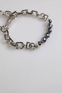 Dolce & Gabbana - Women's Tone Chain Lobster Clasp Logo Gray Pearls Bracelet - bracelets - jewelry - silver
