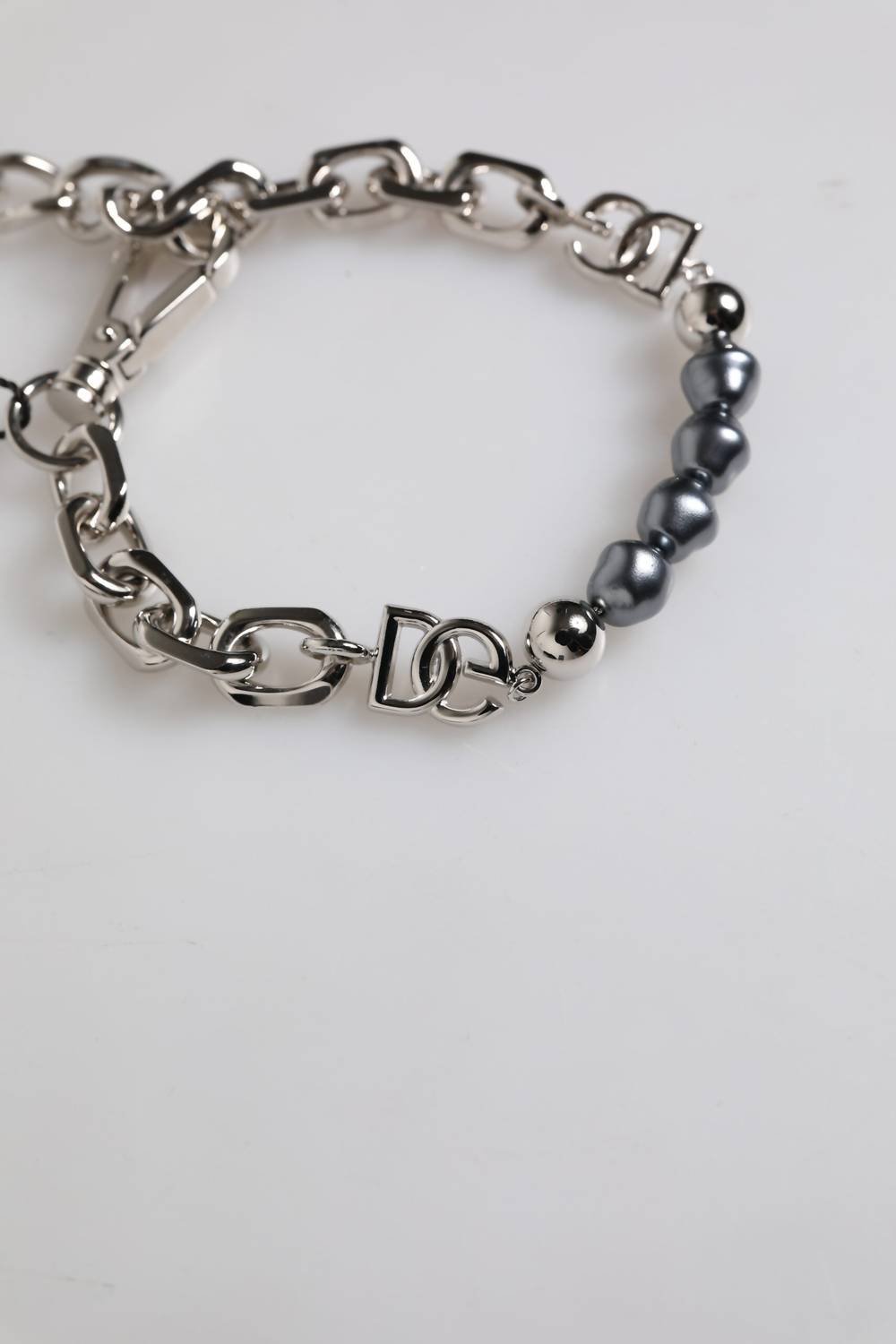 Dolce & Gabbana - Women's Tone Chain Lobster Clasp Logo Gray Pearls Bracelet - bracelets - jewelry - silver
