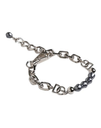 Dolce & Gabbana - Women's Tone Chain Lobster Clasp Logo Gray Pearls Bracelet - bracelets - jewelry - silver