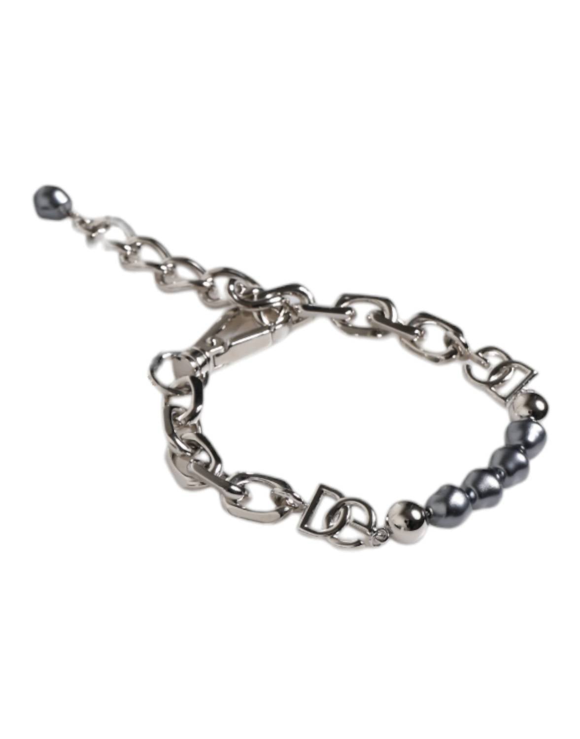 Dolce & Gabbana - Women's Tone Chain Lobster Clasp Logo Gray Pearls Bracelet - bracelets - jewelry - silver