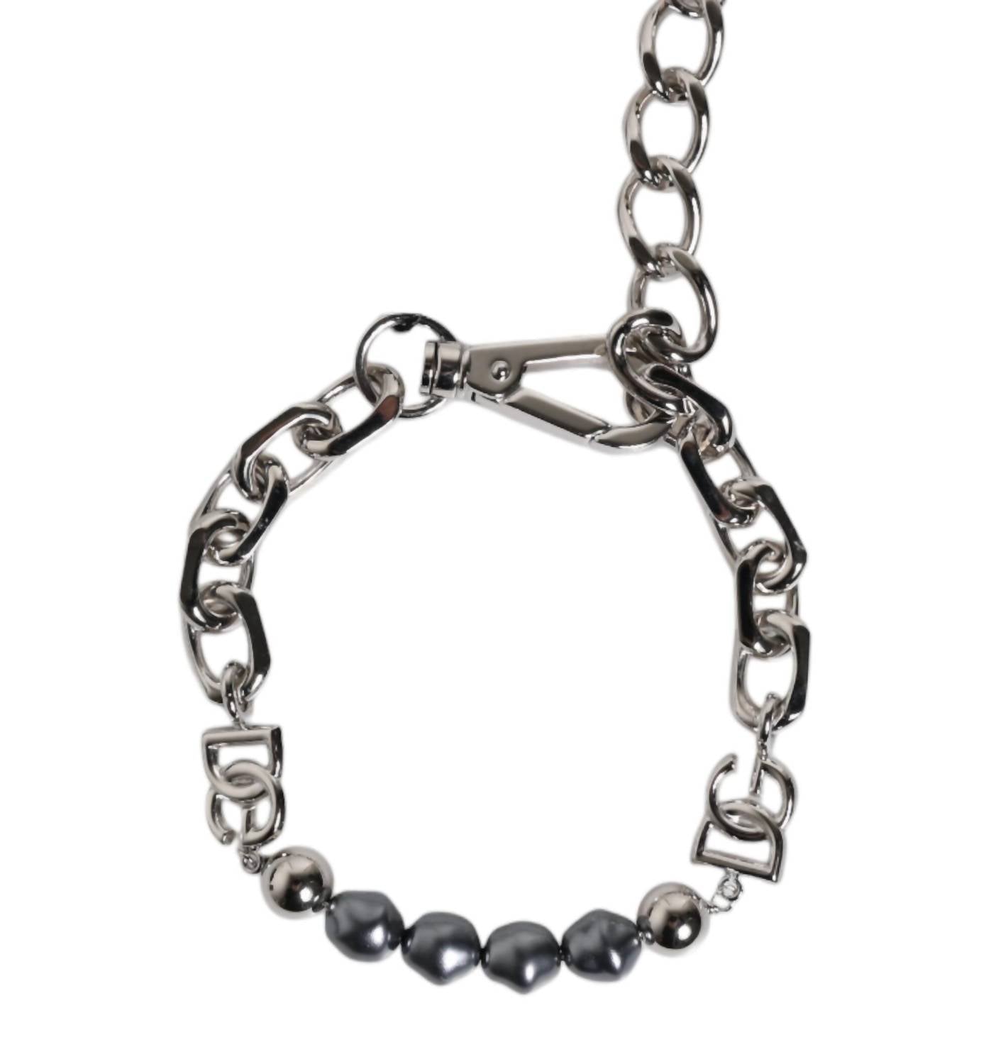 Dolce & Gabbana - Women's Tone Chain Lobster Clasp Logo Gray Pearls Bracelet - bracelets - jewelry - silver