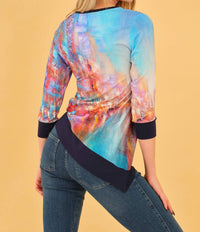 Dolcezza - City Print Asymmetric Hem Quarter Sleeve Top