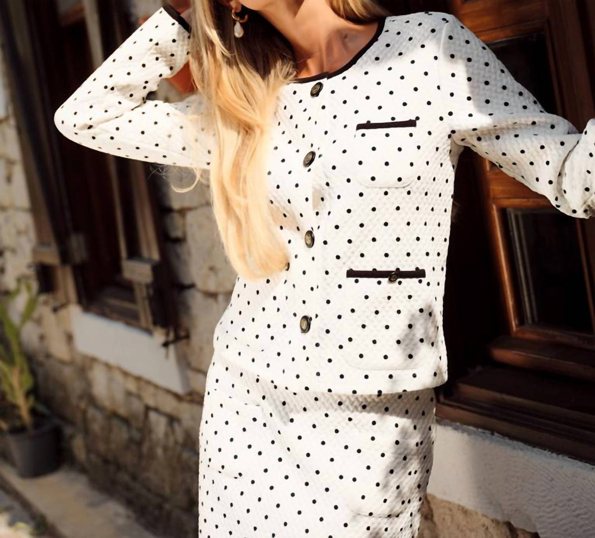 Dolcezza - Polka Dot Button Knit Jacket