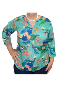 Dolma - Water Lily Print Three-quarter Sleeve Top