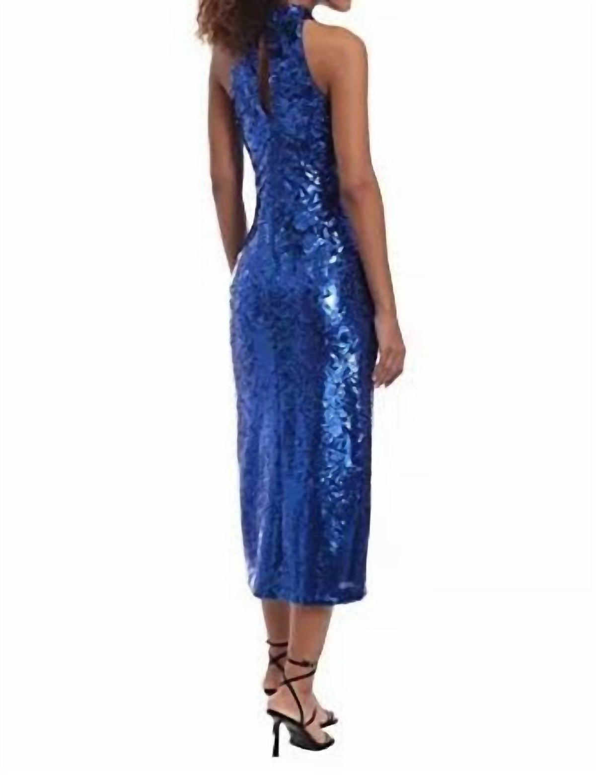 Donna Morgan - Full Sequin Halter Front Slit Midi Party Dress