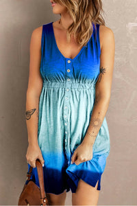 Double Take - Scoop Neck Buttoned Sleeveless Magic Mini Dress