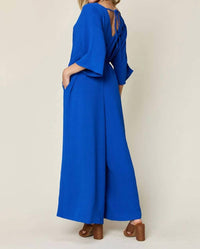 Double Take - Surplice Wide Leg Jumpsuit - blue - clothing - jumpsuits