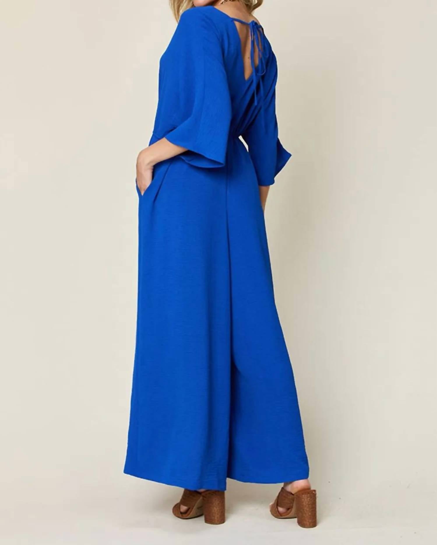 Double Take - Surplice Wide Leg Jumpsuit - blue - clothing - jumpsuits